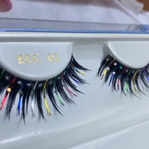Unique Rainbow lashes, black, and tinsel multi colored  funky fun